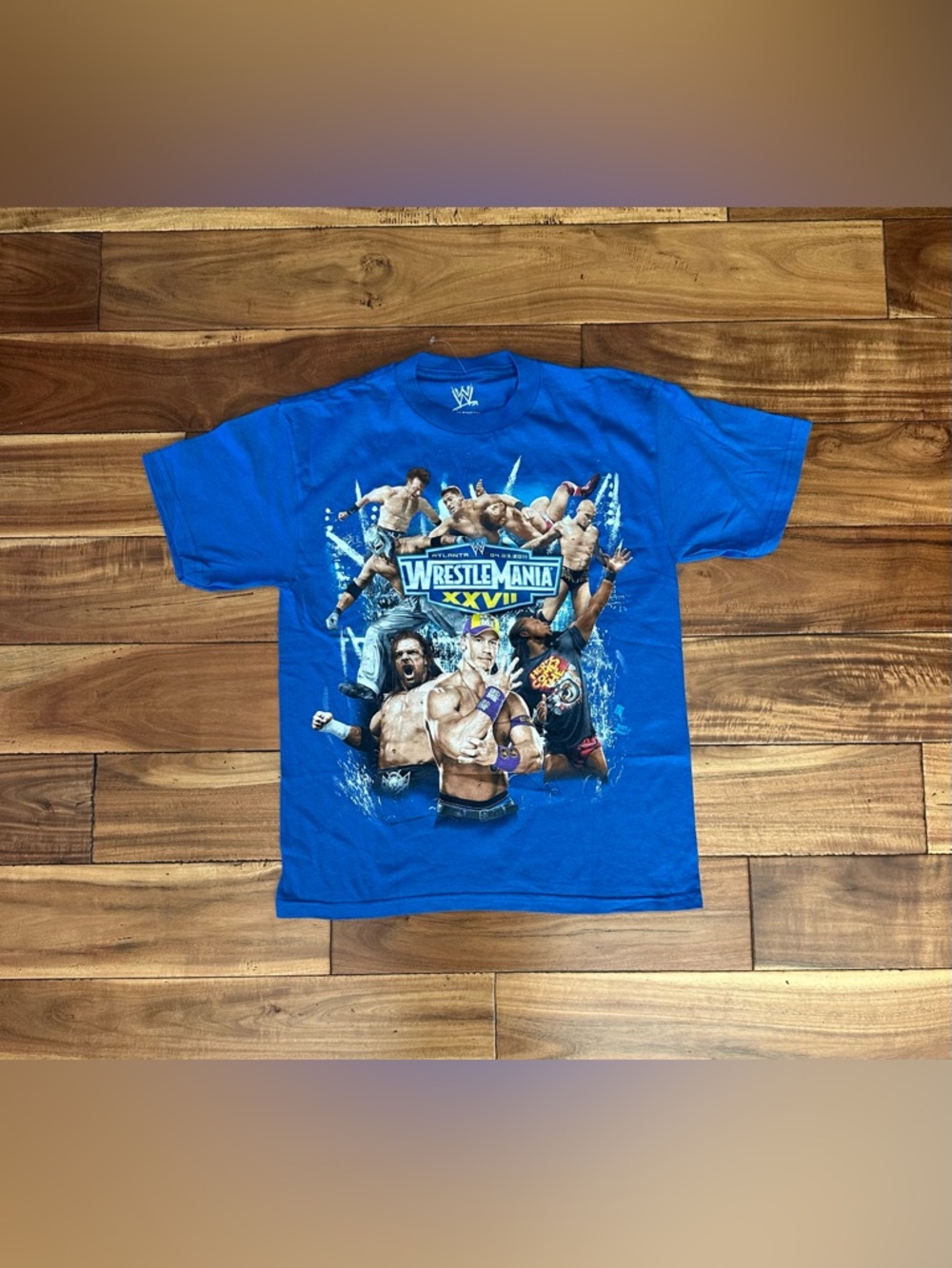 2010 WWE WrestleMania XXVII Graphic Tee Youth Medium NWOT John Cena Blue Shirt